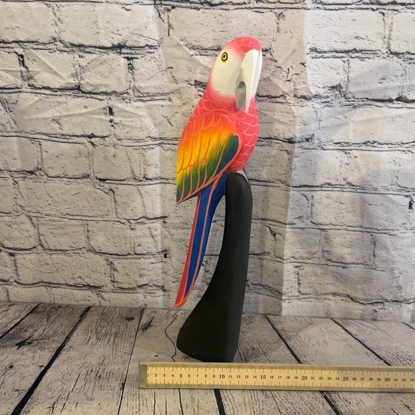 40cm Bright Red Parrot Bird Ornament Statue Fair Trade Hand Made Carved Wood7