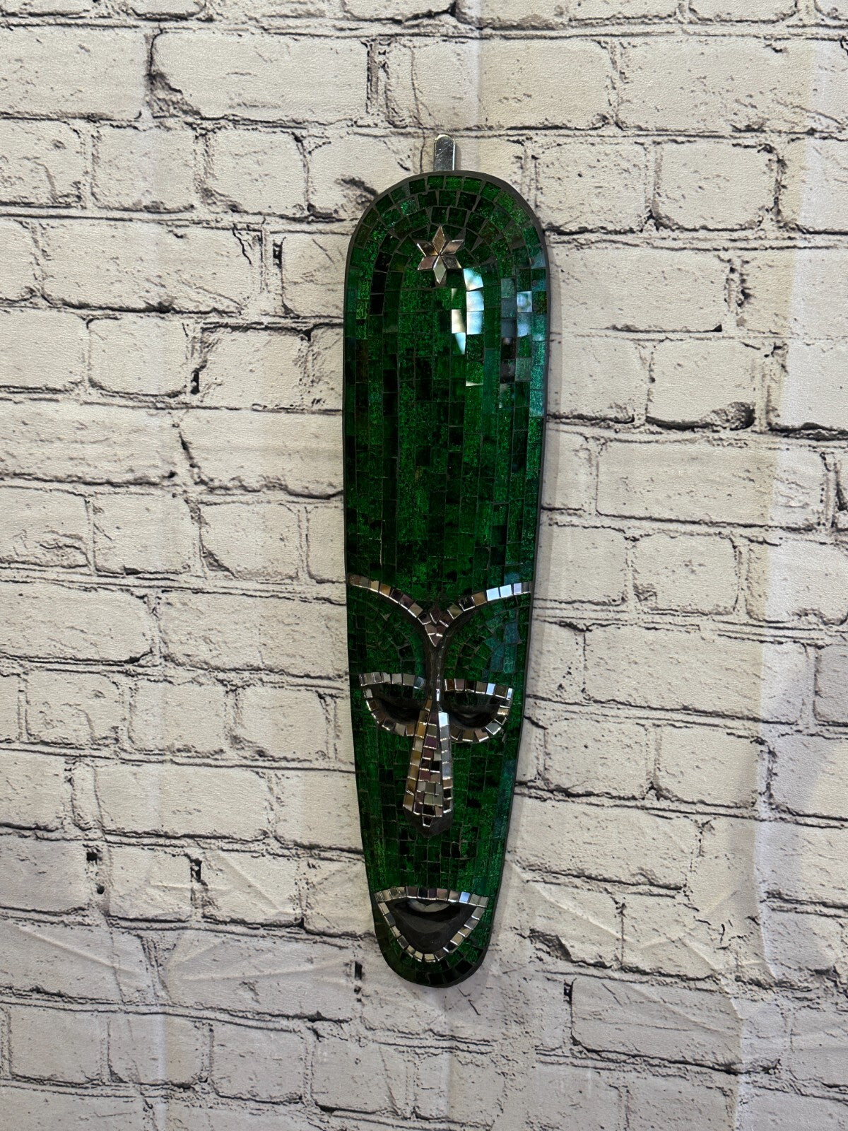 50cm Green Mosaic Mirror Mask Carved Painted Ethnic Tribal Wall Art Handmade2