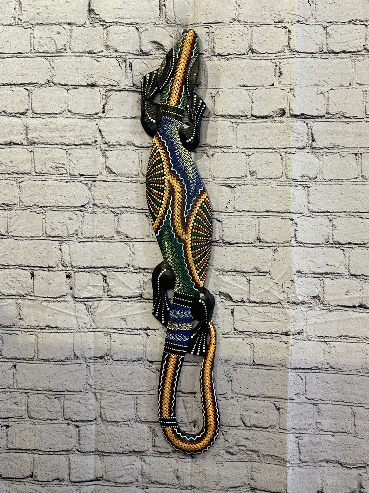 80cm Gecko Carved Wooden Dot Painted Ethnic Tribal Tiki Wall Handmade No 12
