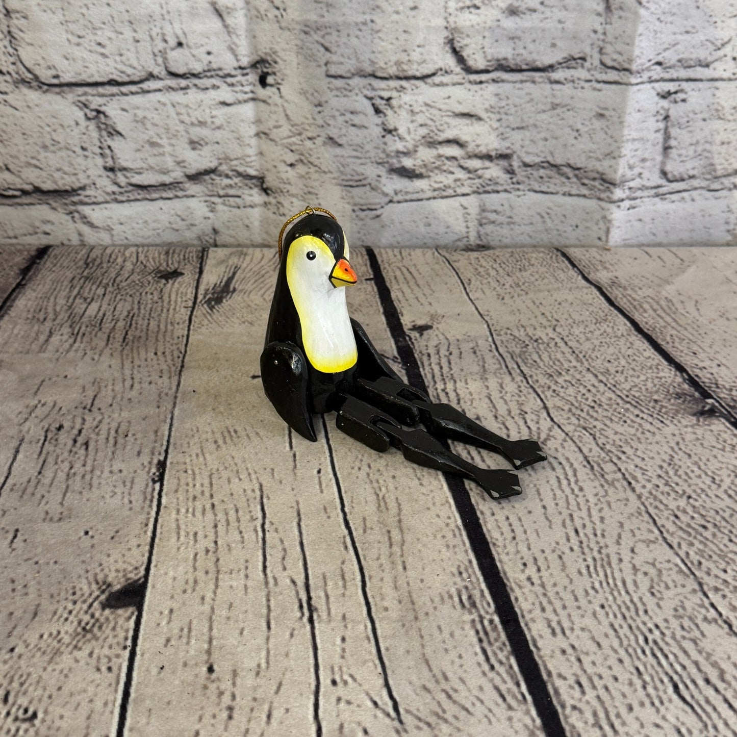 10cm Black White Penguin Sitting Animal Wooden Shelf Ornament Handmade Fairtrade2