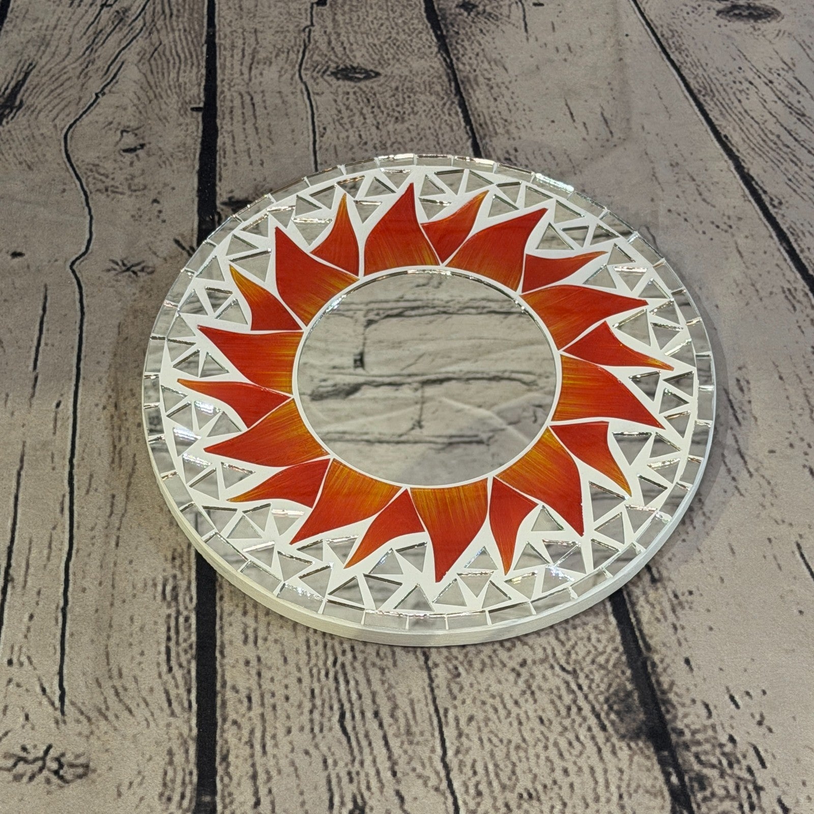 Red Sun Flame Mosaic Tile Wall Mirror 20cm x 20cm 8 Inches Handmade2