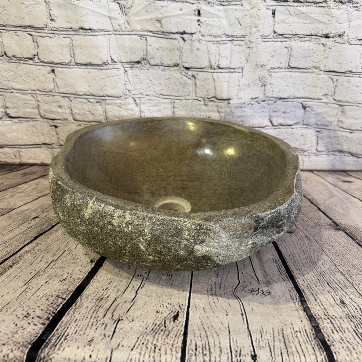 39cm x 36cm Wash Basin Bathroom Counter Top Washing River Stone Bowl Sink No 403