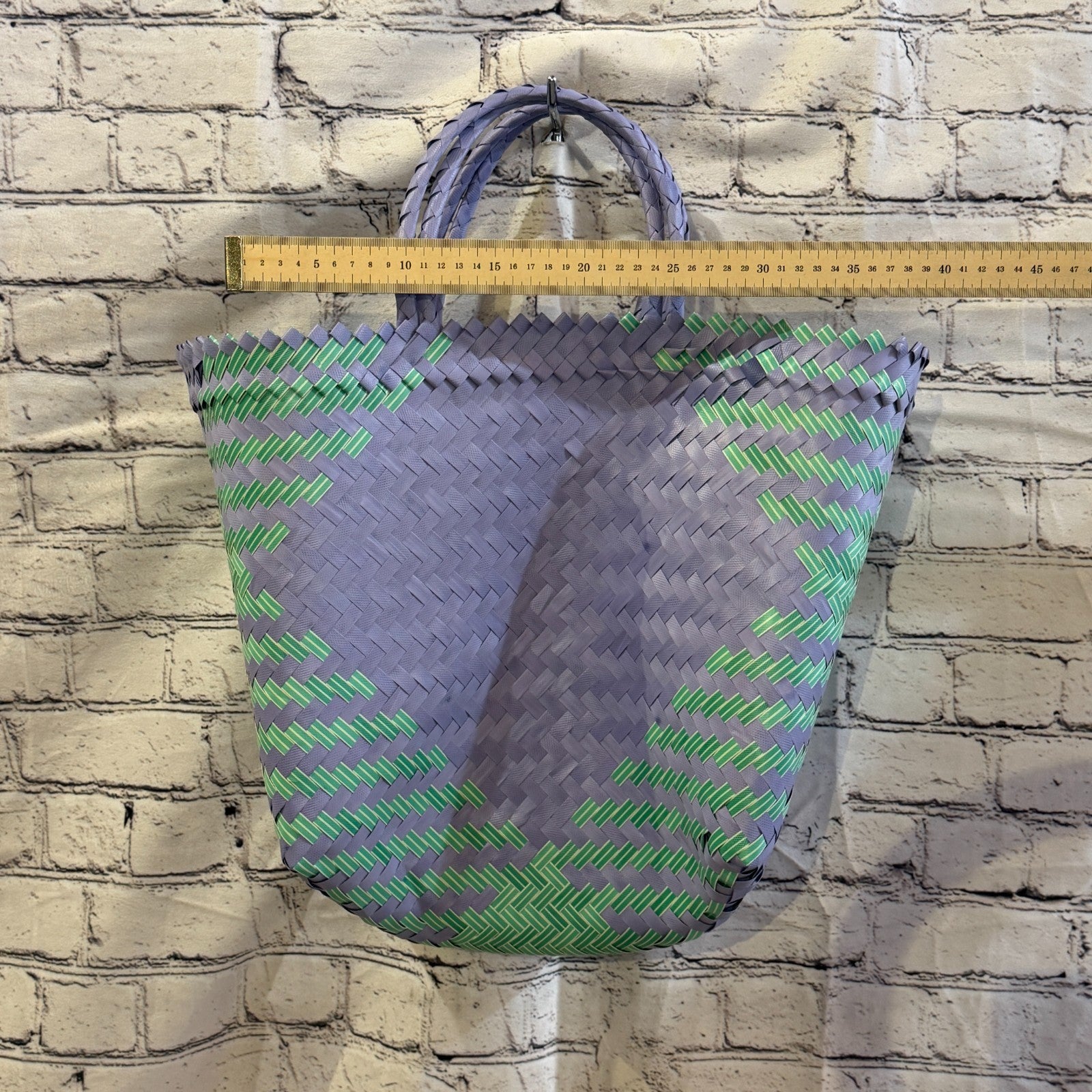 Green Purple 40cm Handwoven Tote Bag Recycled Plastic Eco-Friendly Market Beach3