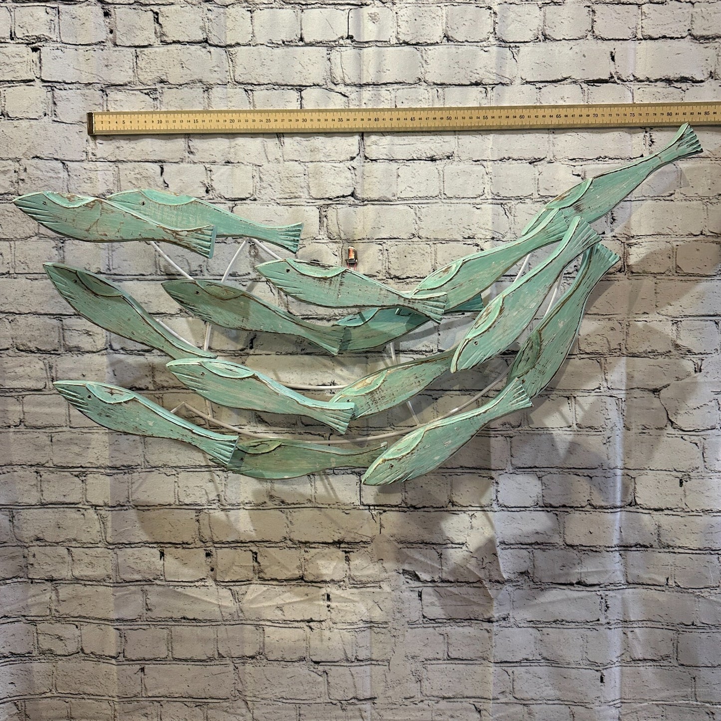 80cm Green Blue Shoal Of Fish On Wood   Fish Decoration Fish Shoal Sprats Fish3