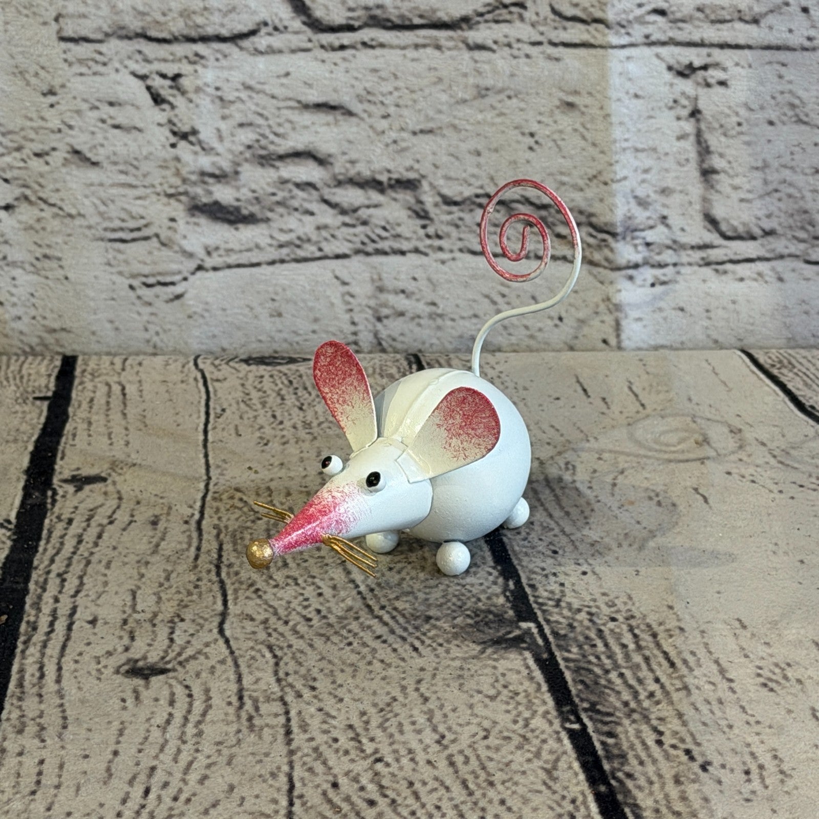 10cm x 8cm Small Colourful White Mouse Rat Metal Tin Standing Ornament Statue0