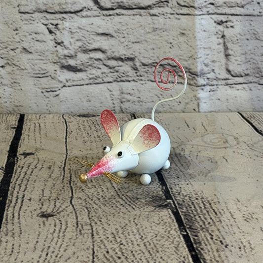 10cm x 8cm Small Colourful White Mouse Rat Metal Tin Standing Ornament Statue0