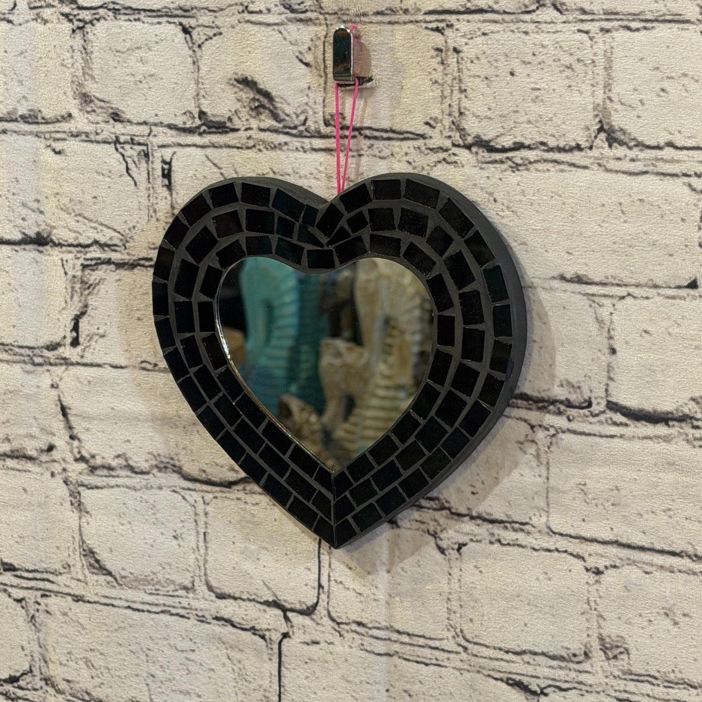 Black Heart Shape Mosaic Tile Wall Mirror 20cm x 15cm 8 Inches Handmade New1