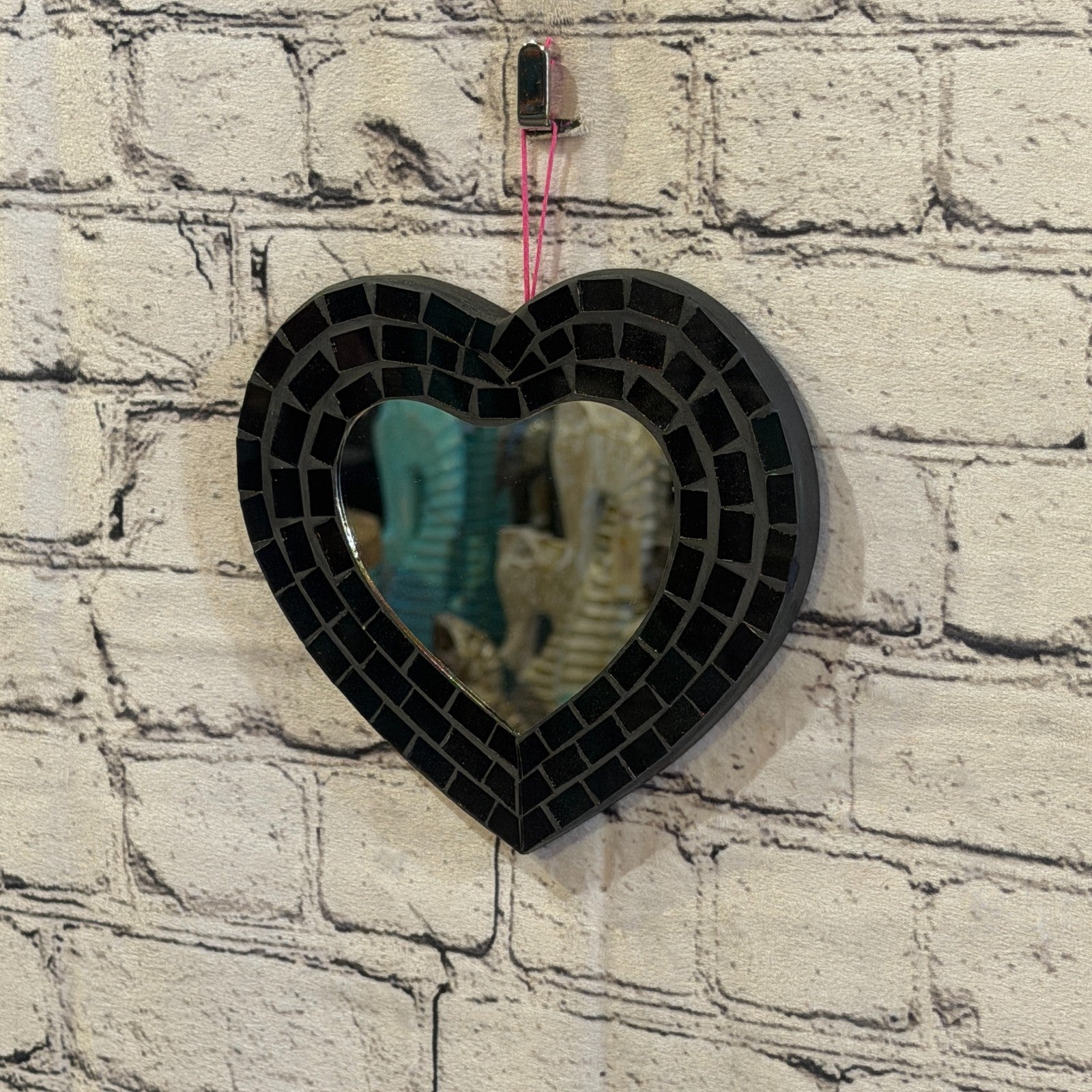 Black Heart Shape Mosaic Tile Wall Mirror 20cm x 15cm 8 Inches Handmade New1