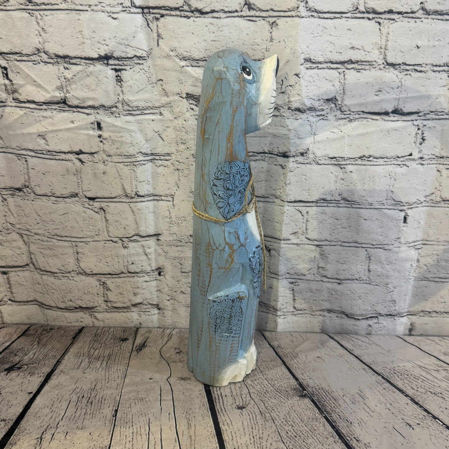 40cm Light Blue Wooden Shabby Dog Statue Ornament Fair Trade Handcarved3