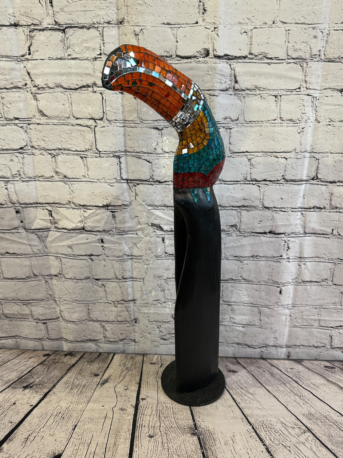 65cm Mosaic Toucan Bird Ornament Statue Fair Trade Handmade Carved Wood Design 31
