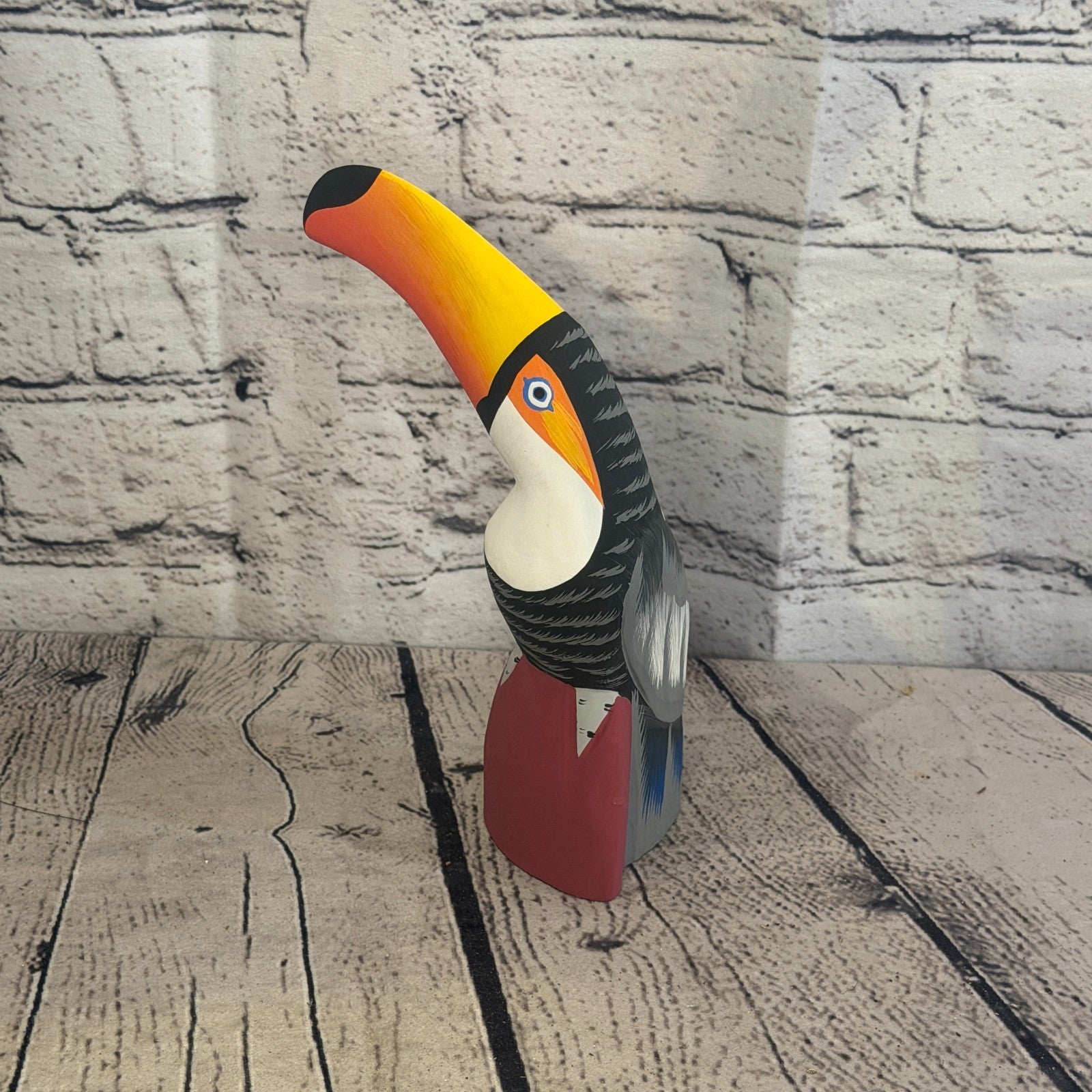 15cm Black White Toucan Bird Ornament Statue Fair Trade Hand Made Carved Wood3