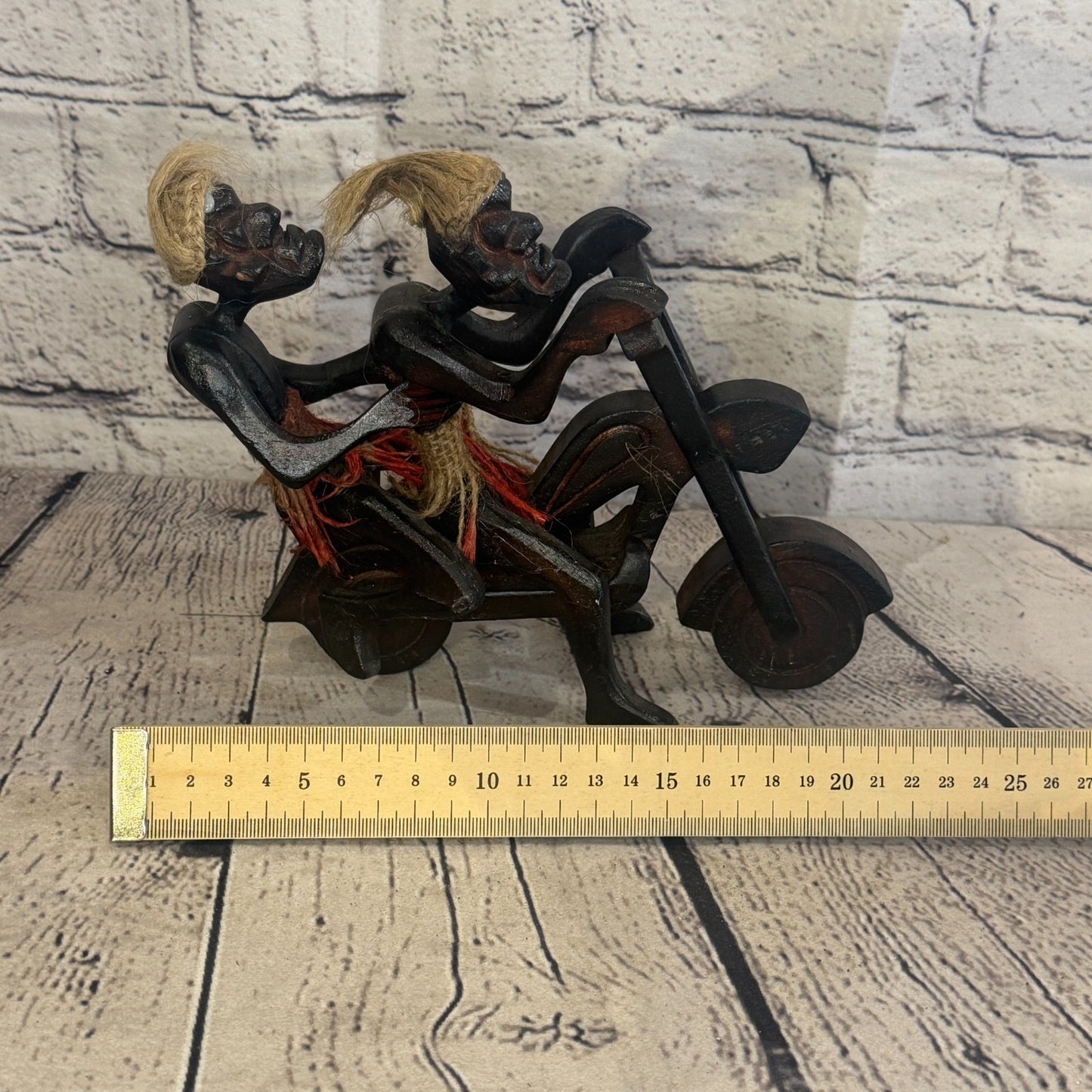 20cm Couple Motorbike African Tribal Warrior Man Figure Statue Wood Hand Carved6