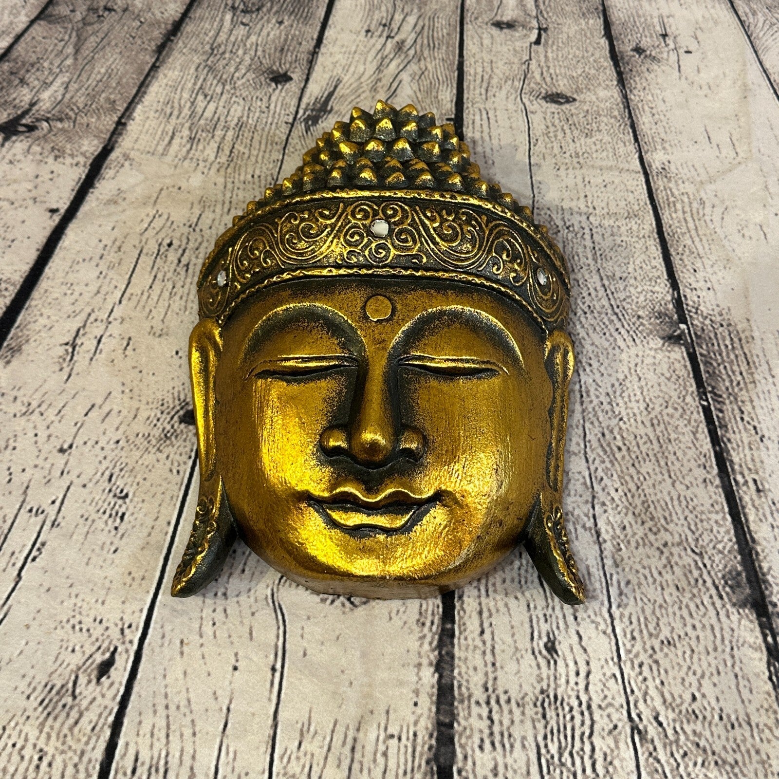 25cm Gold Buddha Head Mask Wooden Hanging Statue Figurine Ornament Fair Trade3