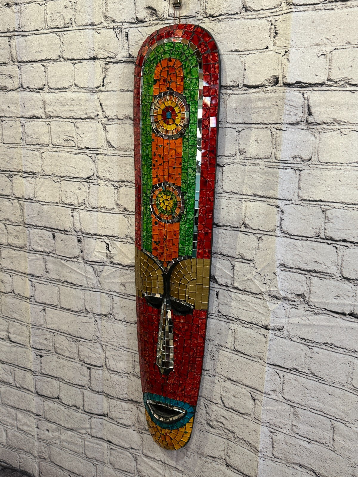 80cm Mosaic Mirror Mask Carved Painted Ethnic Tribal Wall Art Handmade Design 21