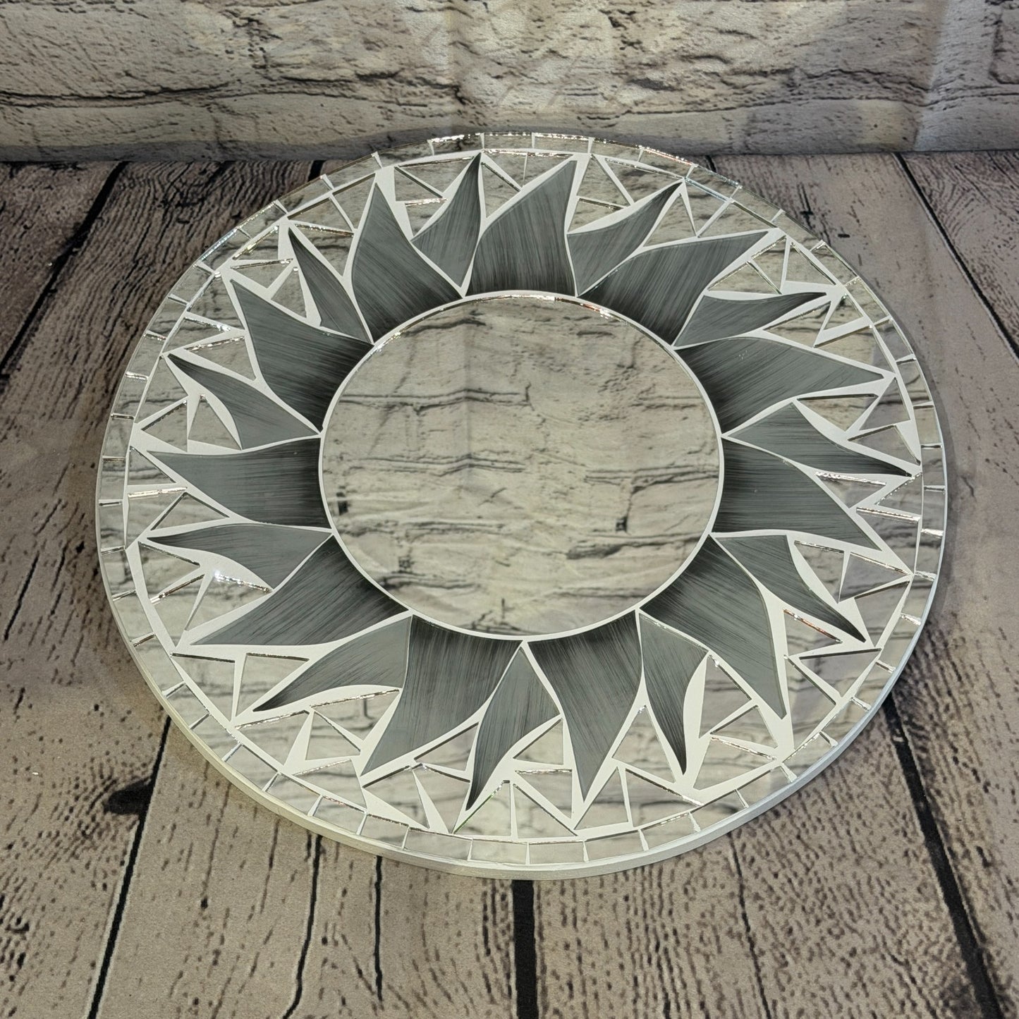 Grey Sun Flame Mosaic Tile Wall Mirror 30cm x 30cm 12 Inches Handmade2