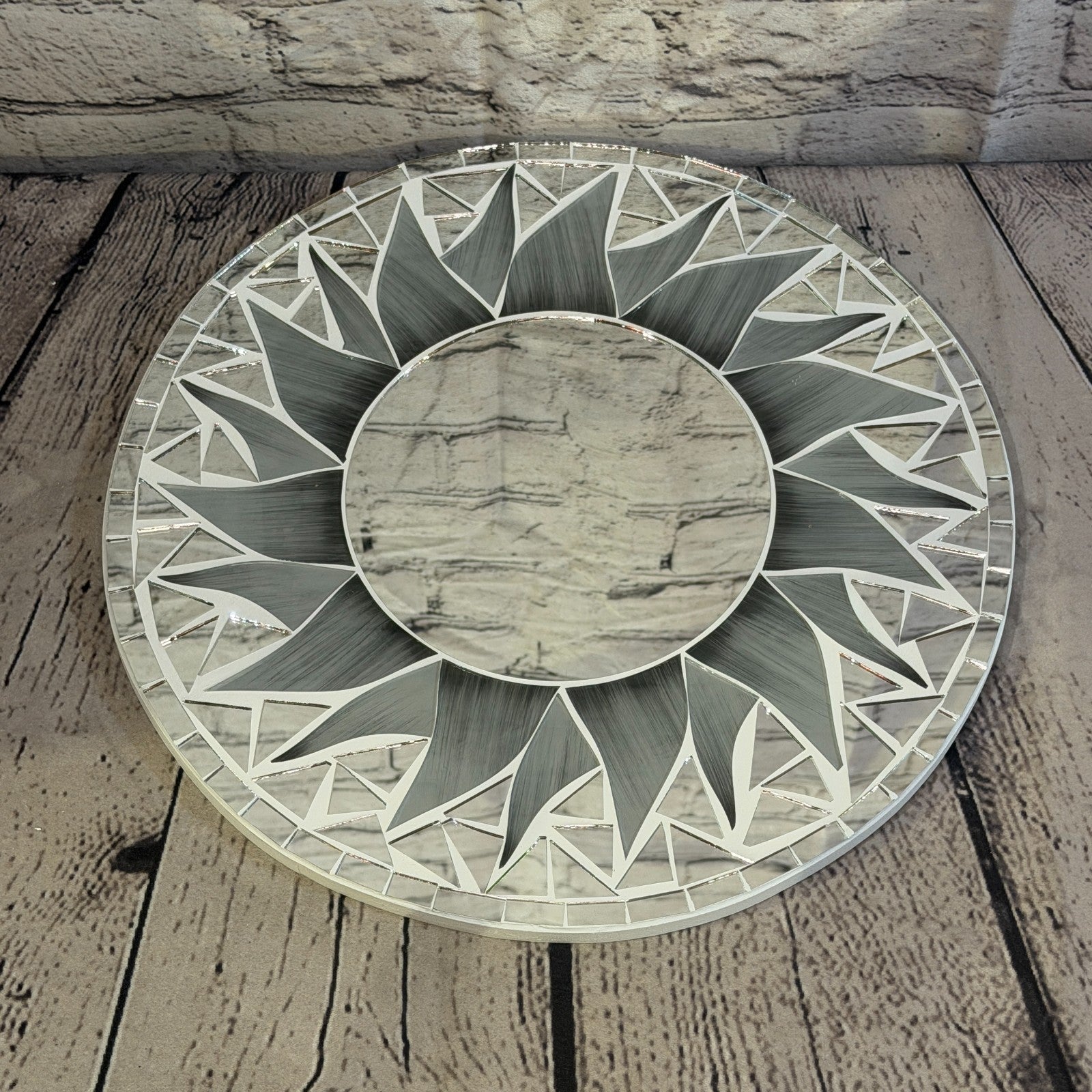 Grey Sun Flame Mosaic Tile Wall Mirror 30cm x 30cm 12 Inches Handmade2