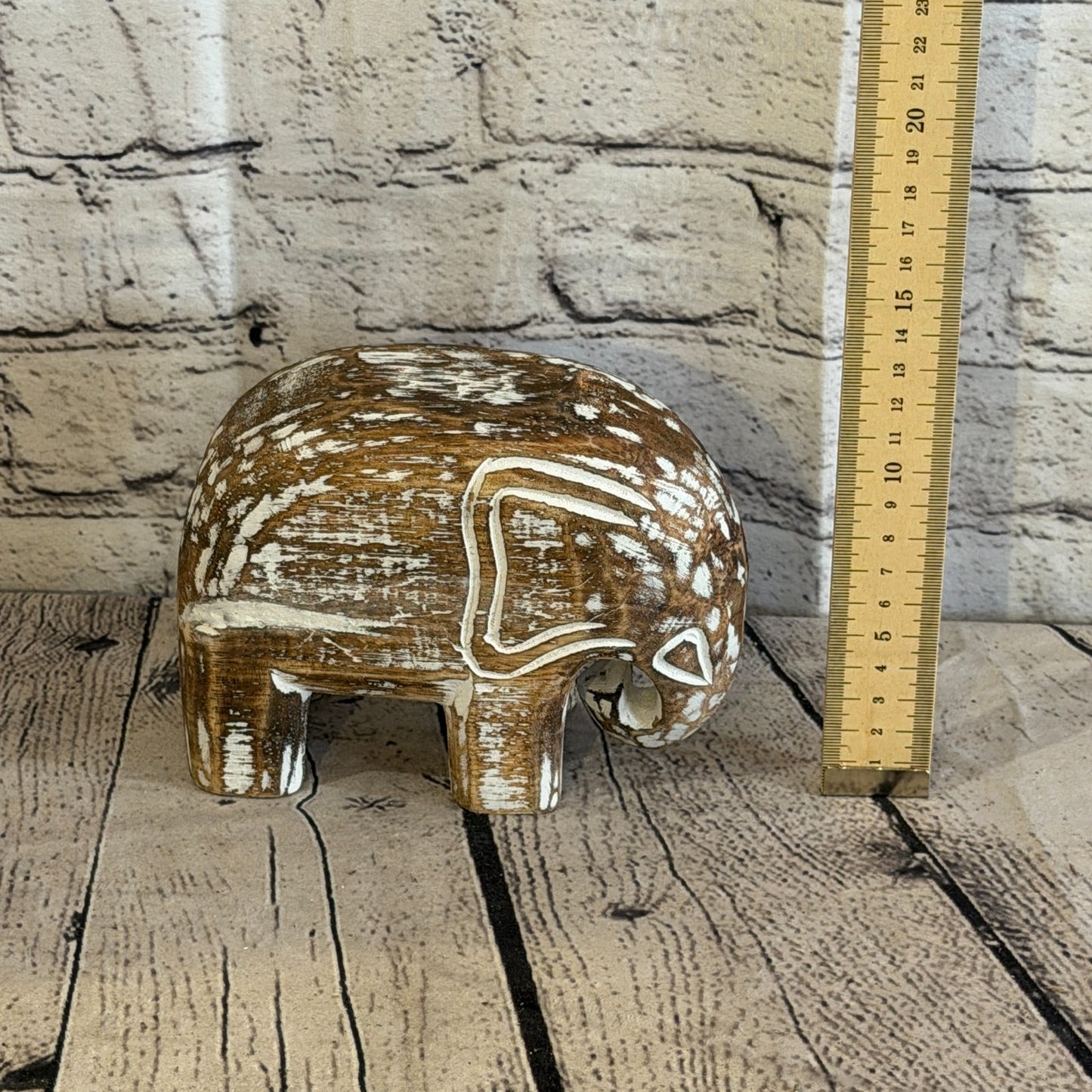 10cm x 15cm Brown Wood Wooden Standing Elephant Hand Carved Painted Statue6