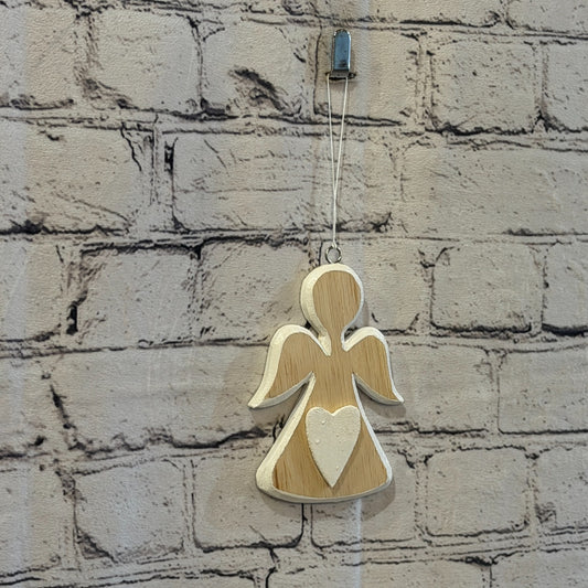 12cm White Heart Wall Hanging Angel Figurine Folk Art Wood Handmade0