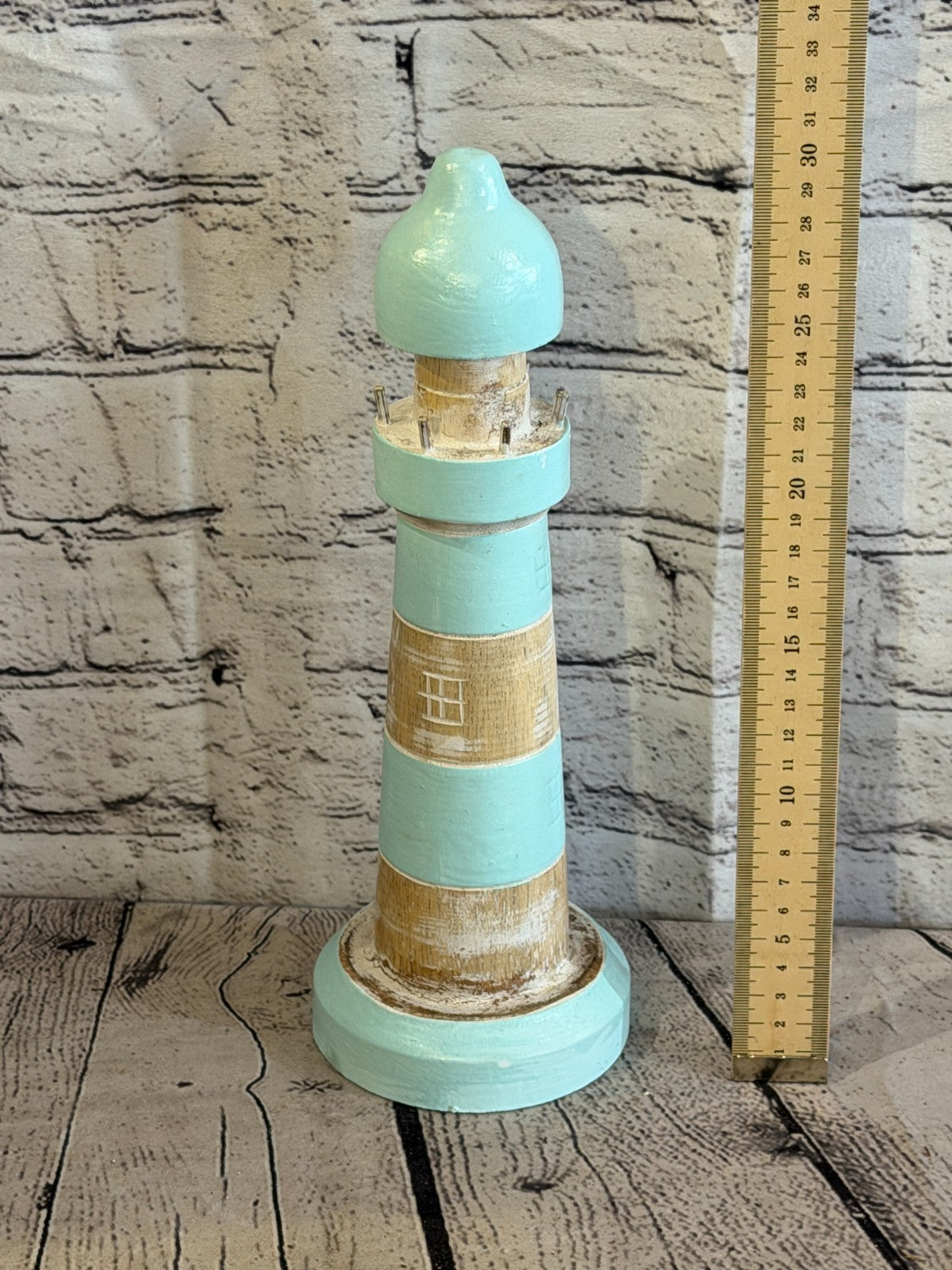 30cm Green White Wooden Lighthouse Ornament Nautical Coastal Sculpture Statue3