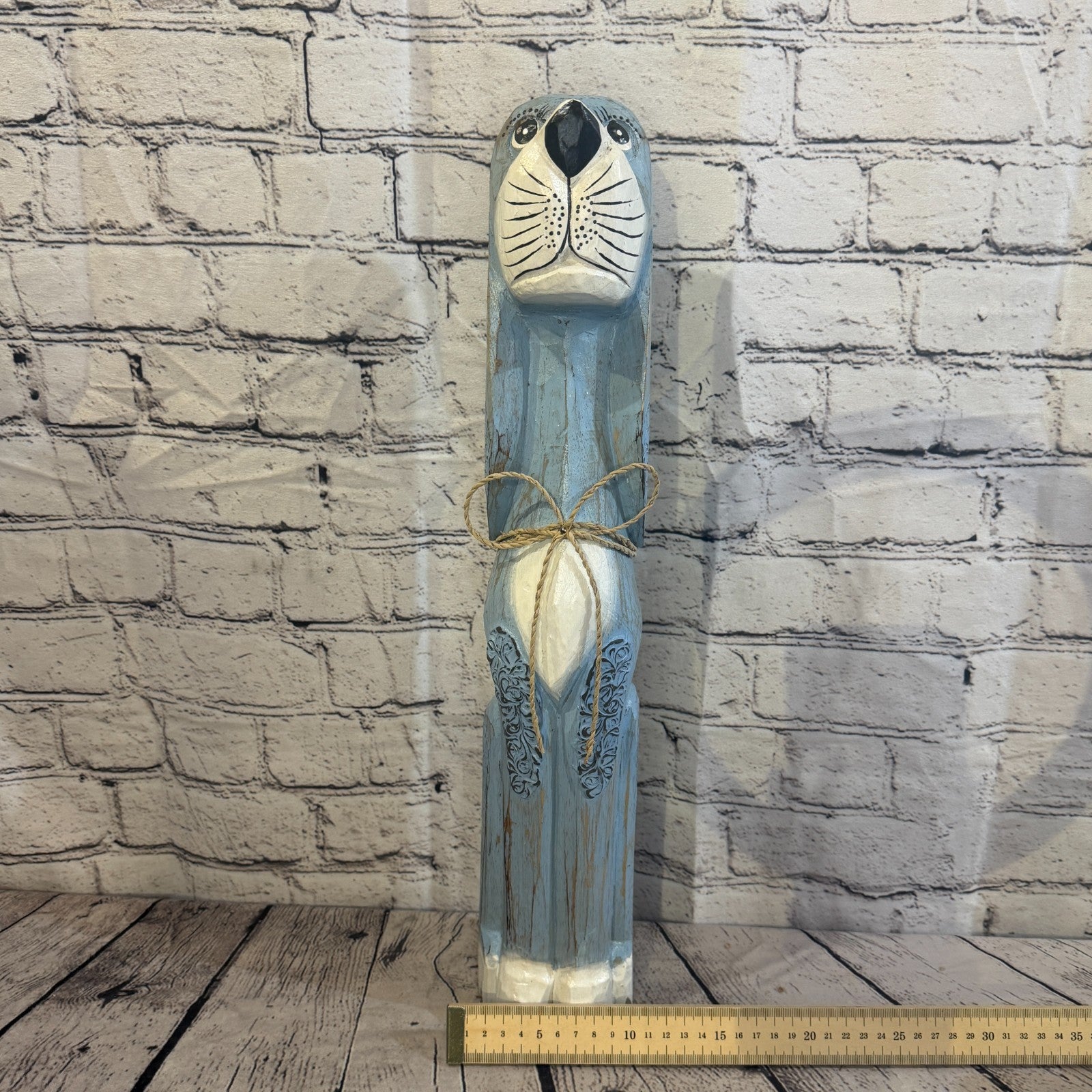 50cm Light Blue Wooden Shabby Dog Statue Ornament Fair Trade Handcarved6