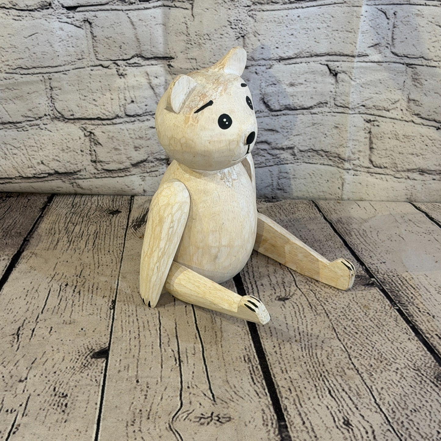 20cm Brown Teddy Bear Sitting Animal, Wooden Shelf Ornament Handmade & Fairtrade2