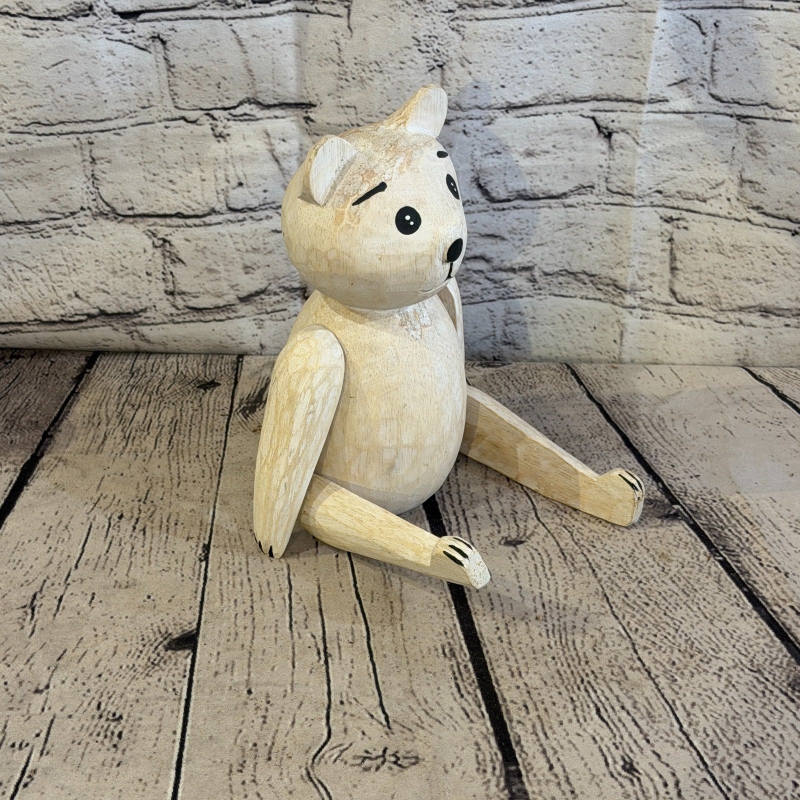 20cm Brown Teddy Bear Sitting Animal, Wooden Shelf Ornament Handmade & Fairtrade2