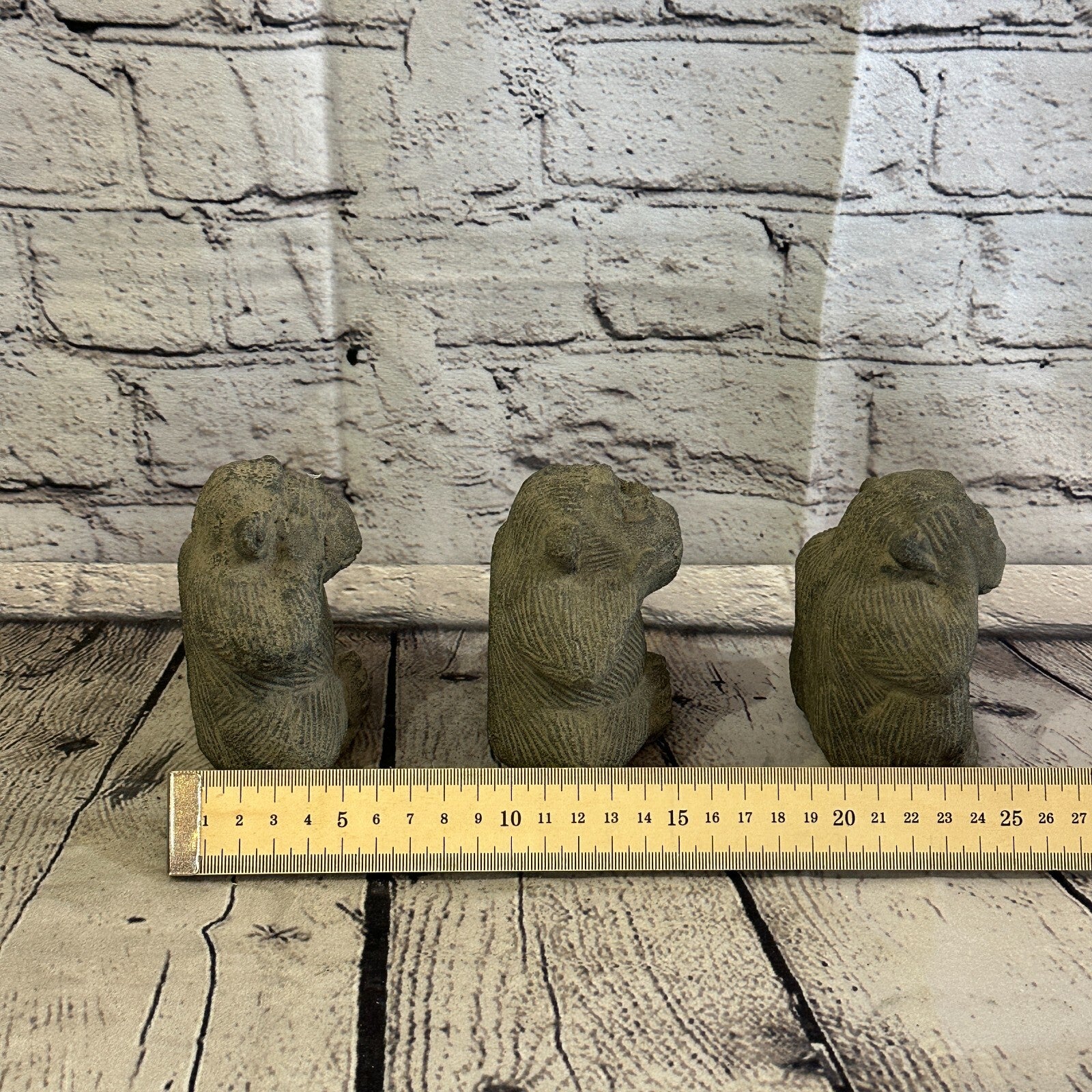 3 Wise Monkeys Set Stone Garden 10cm x 8cm Ornament Outdoor Indoor Statue Hindu8