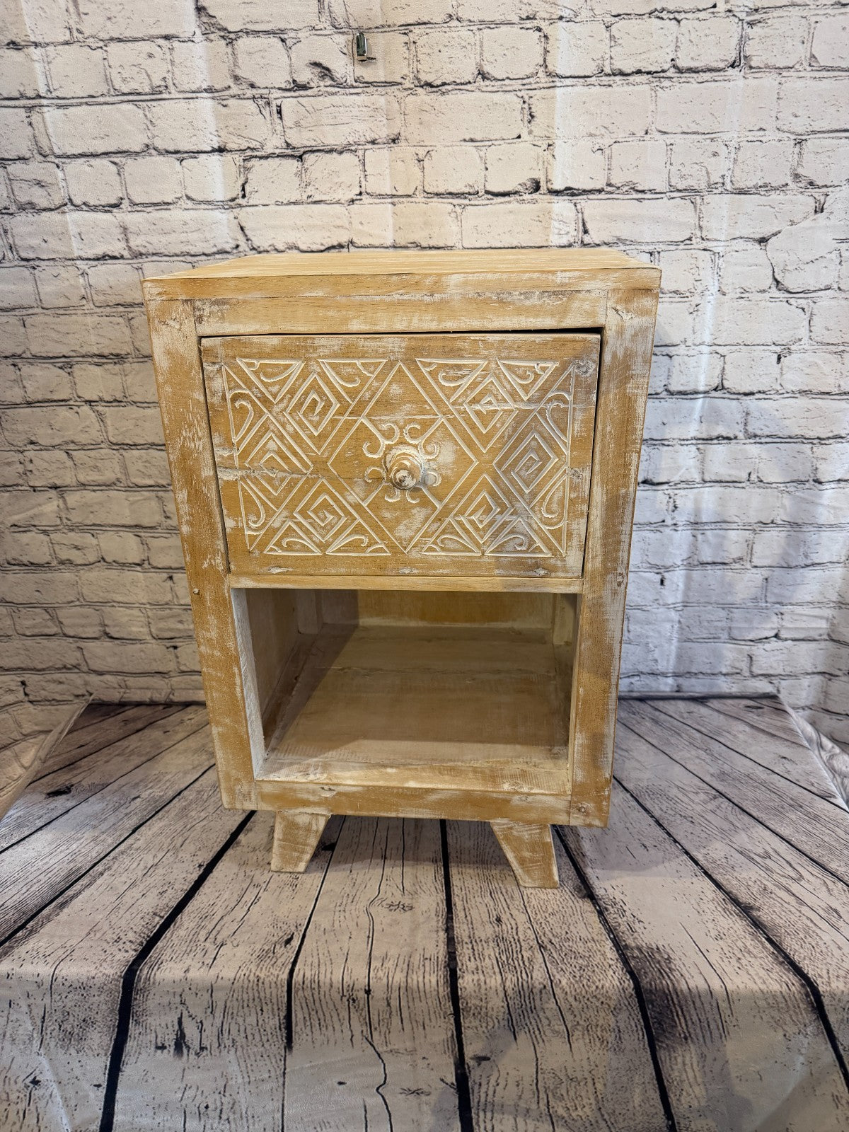 60cm x 40cm White 1 Draw Pillar Wooden Side Cabinet Living Storage Furniture1