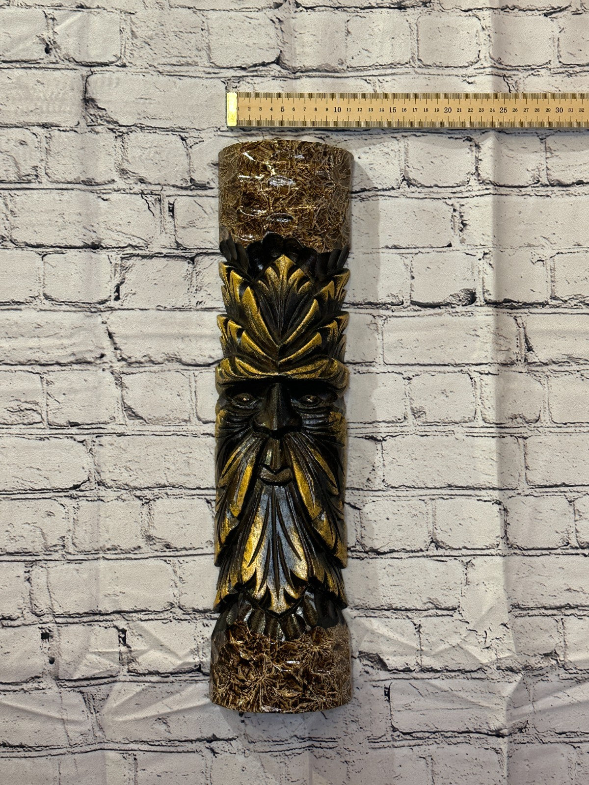Gold Green Man Of The Woods 50cm Hand Carved Wizard Tree Trunk Wood Fairtrade4