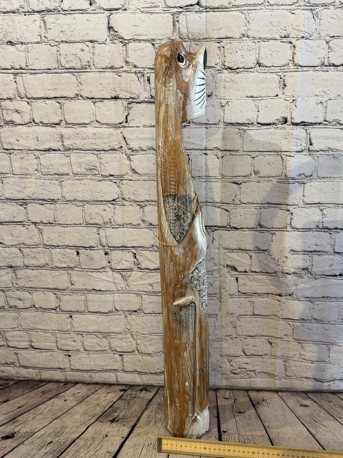 80cm Light Brown Wooden Shabby Dog Statue Ornament Fair Trade Handcarved7