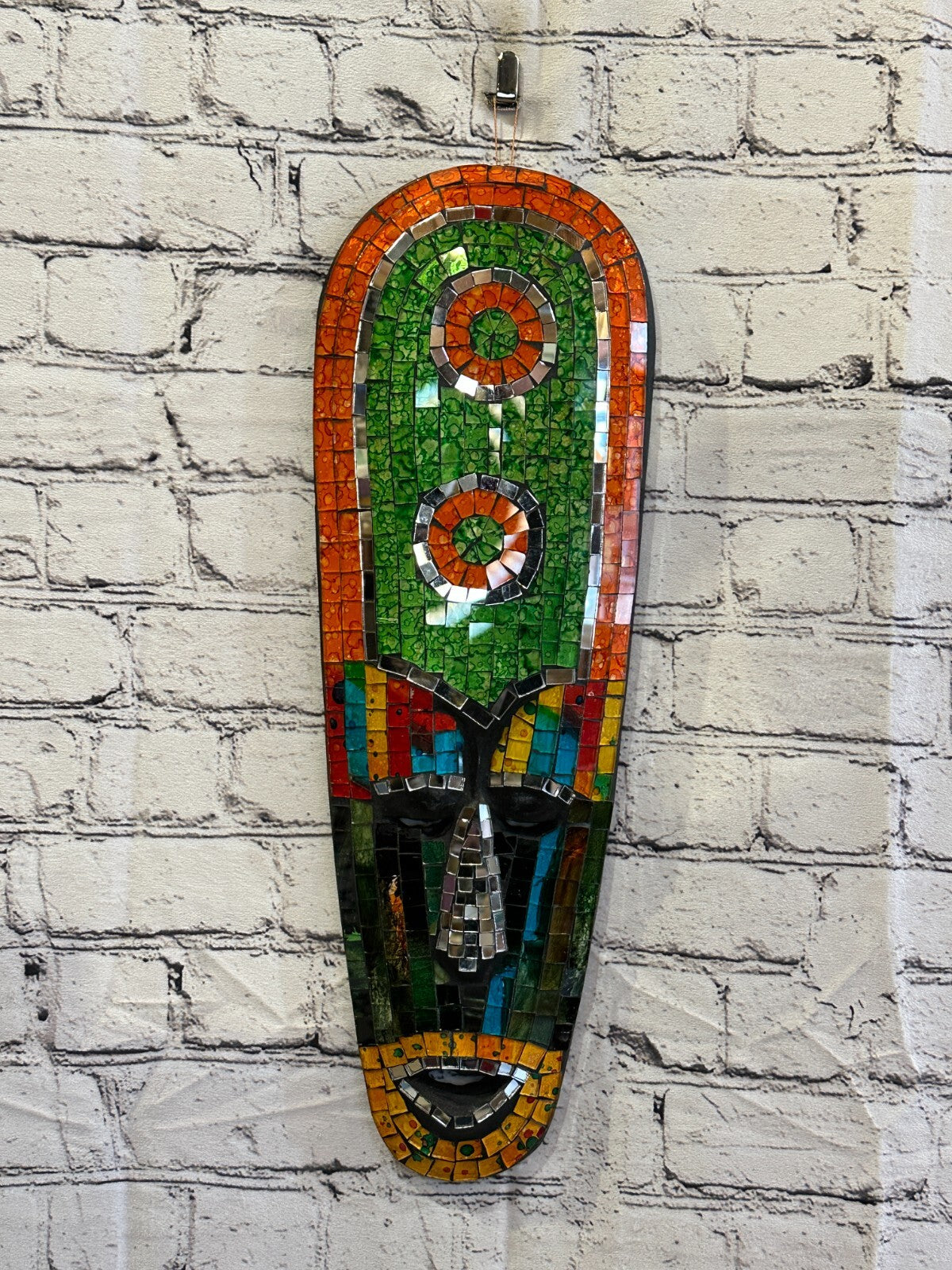 50cm Mosaic Mirror Mask Carved Painted Ethnic Tribal Wall Art Handmade Design 32