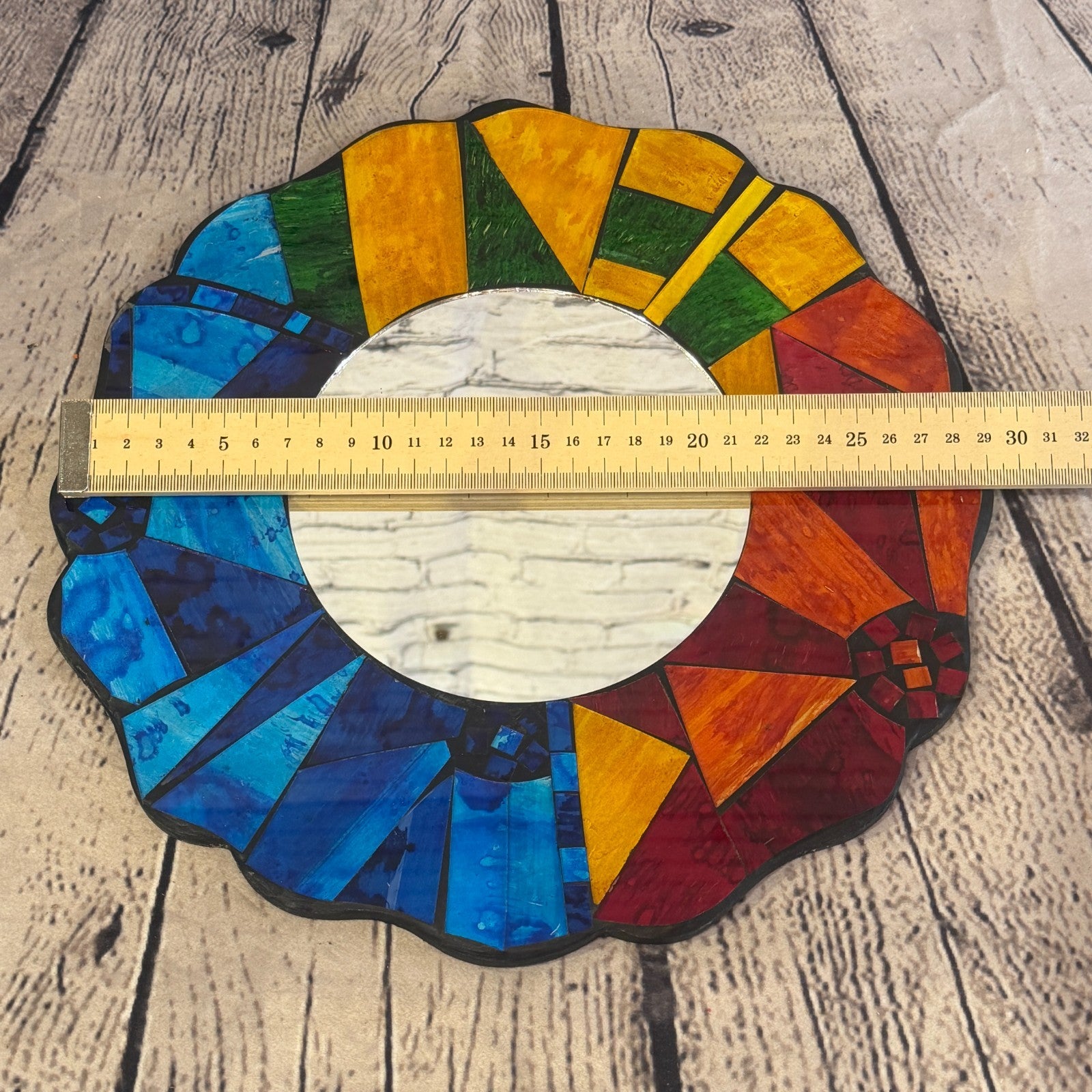 Rainbow Flower Shape Black Mosaic Tile Wall Mirror 30cm x 30cm 12Inches Handmade4