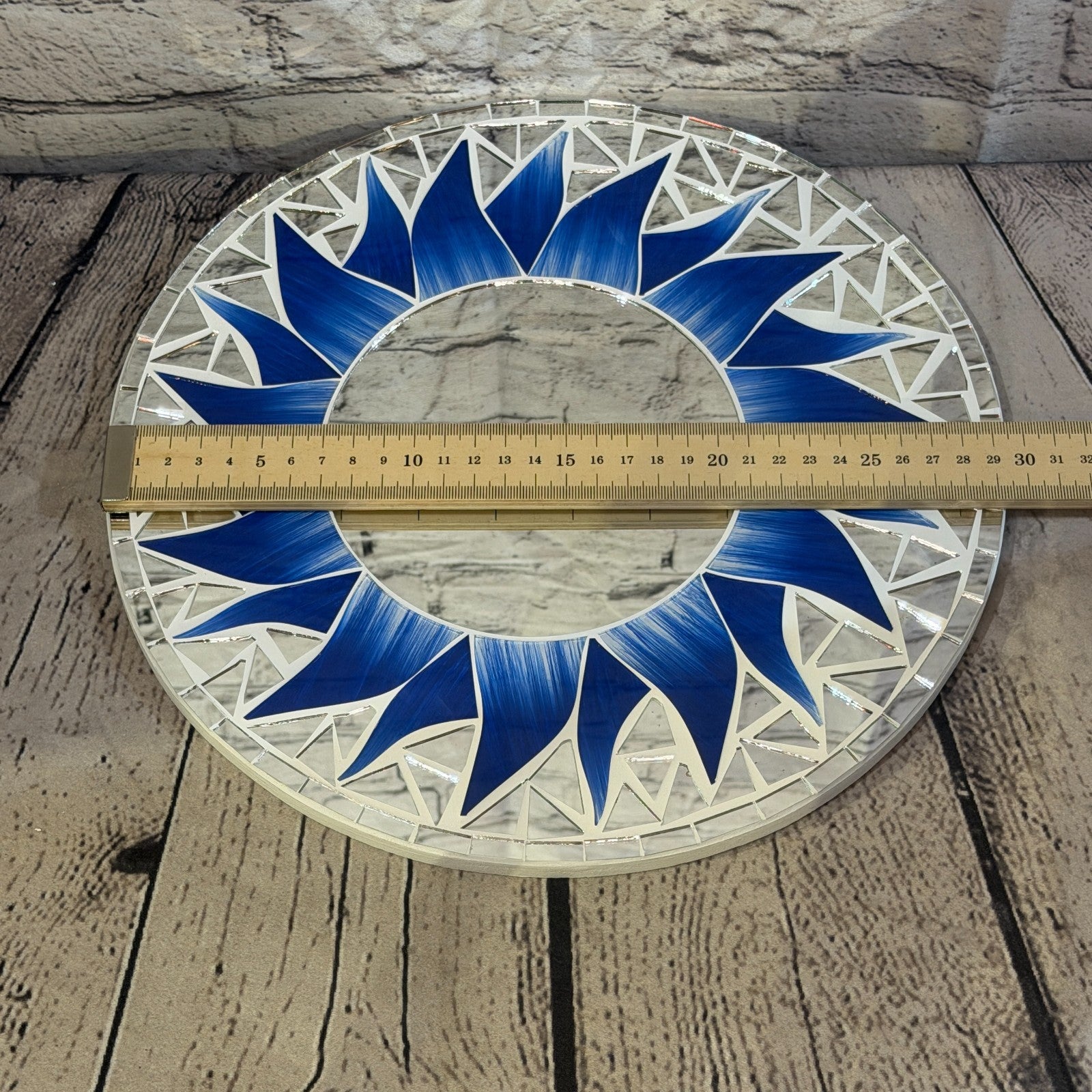 Dark Blue Sun Flame Mosaic Tile Wall Mirror 30cm x 30cm 12 Inches Handmade3