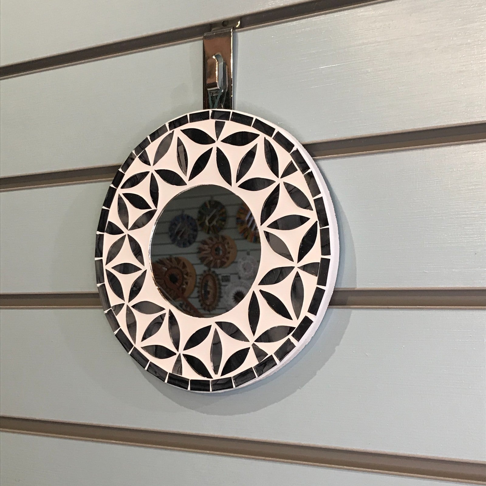 Black Flower Mosaic Tile Wall Mirror 20cm x 20cm 8 Inches Handmade New1