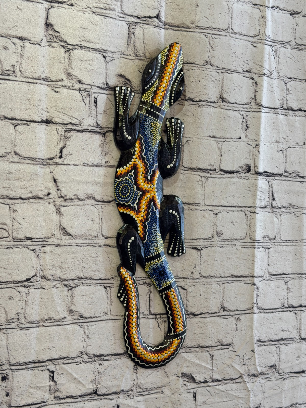 50cm Gecko Carved Wooden Dot Painted Ethnic Tribal Tiki Wall Art No 4 New0