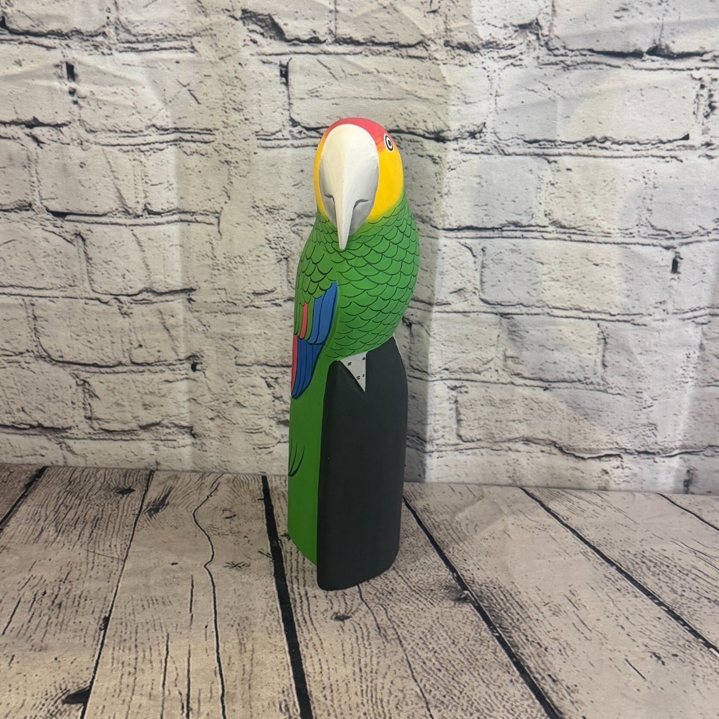 30cm Bright Green Parrot Bird Ornament Statue Fair Trade Hand Made Carved Wood1
