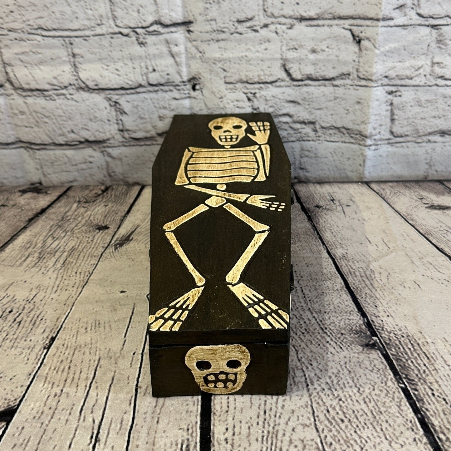 28cm x 8cm x 6cm Coffin Wooden Gothic Skeleton Skull Head Coffin Jewellery Box4