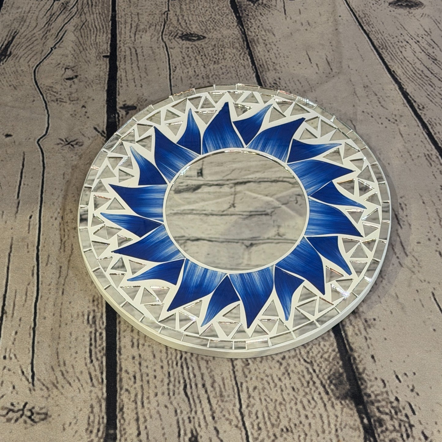 Dark Blue Sun Flame Mosaic Tile Wall Mirror 20cm x 20cm 8 Inches Handmade2