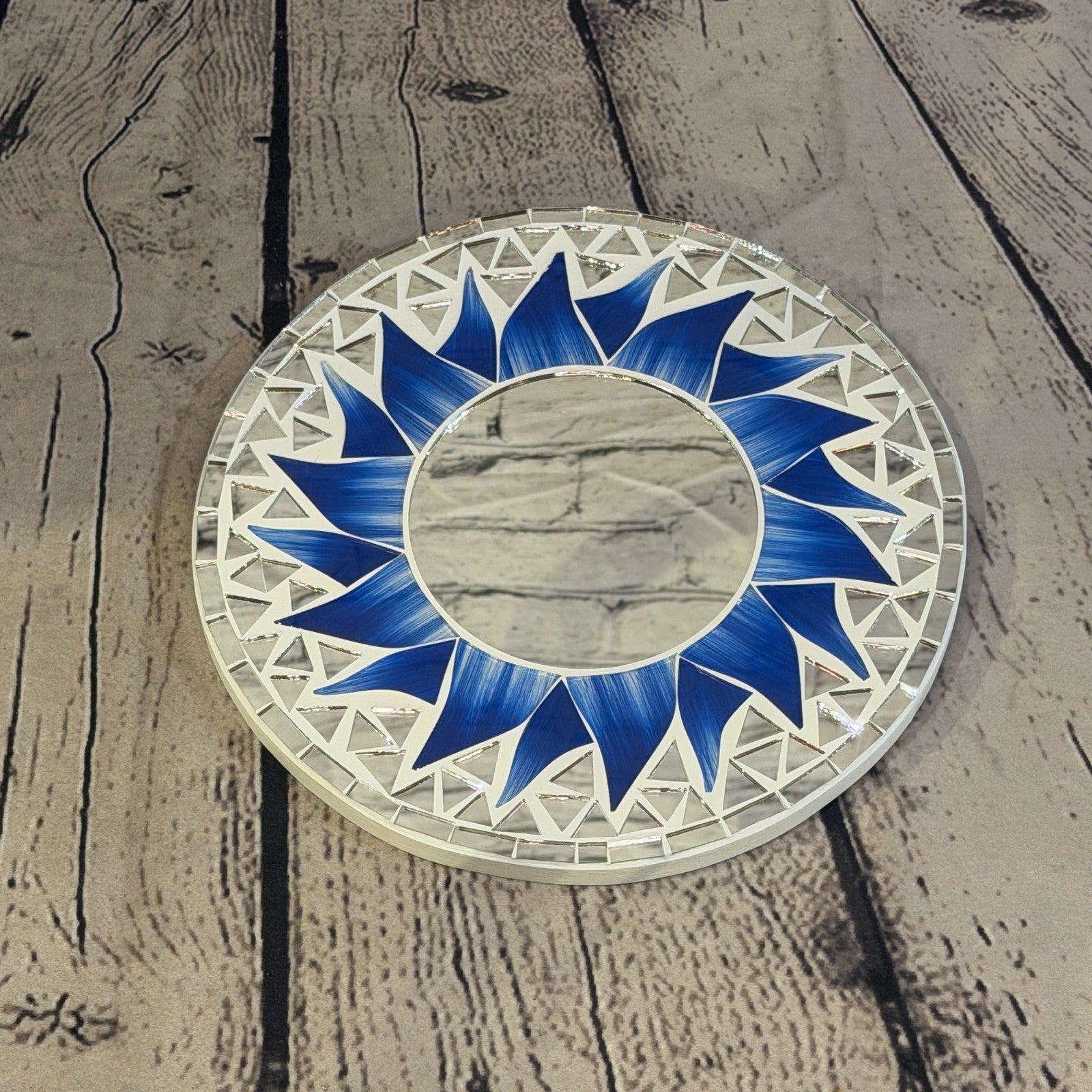 Dark Blue Sun Flame Mosaic Tile Wall Mirror 20cm x 20cm 8 Inches Handmade2