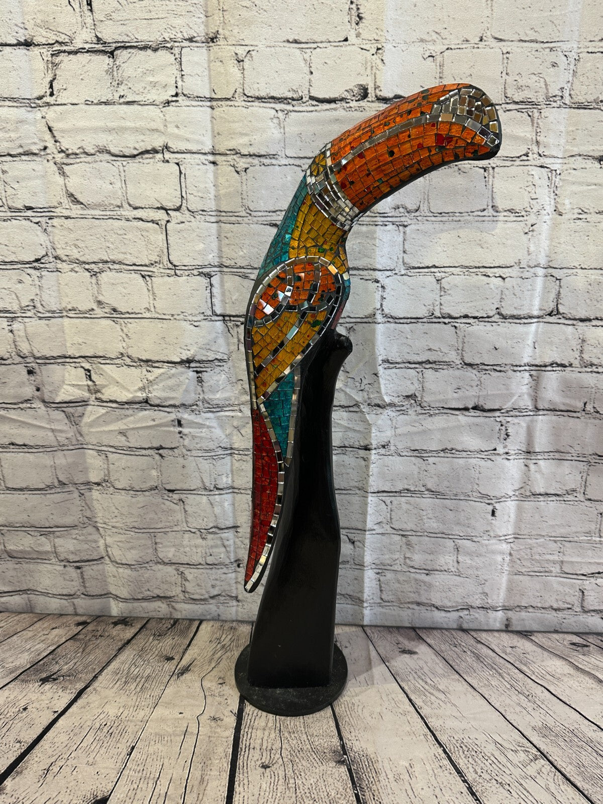 65cm Mosaic Toucan Bird Ornament Statue Fair Trade Handmade Carved Wood Design 30