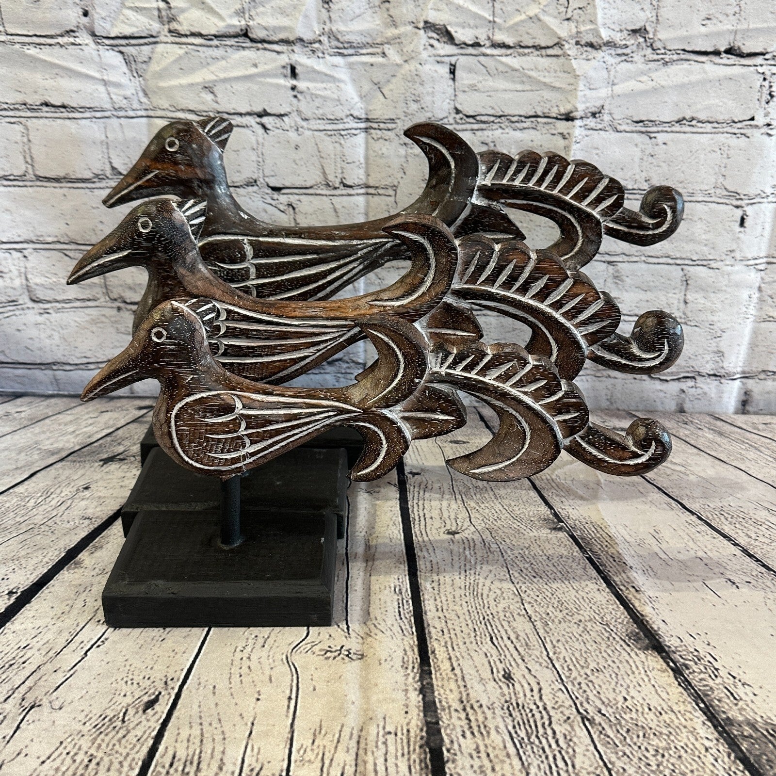 50cm x 30cm  Wooden Tribal Primitive Black Phoenix Bird Stand Sculpture Statue7