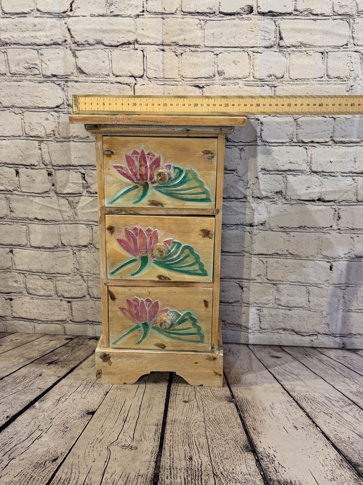 50cm x 25cm Flower 3 Draw Pillar Wooden Side Cabinet Living Storage Furniture7