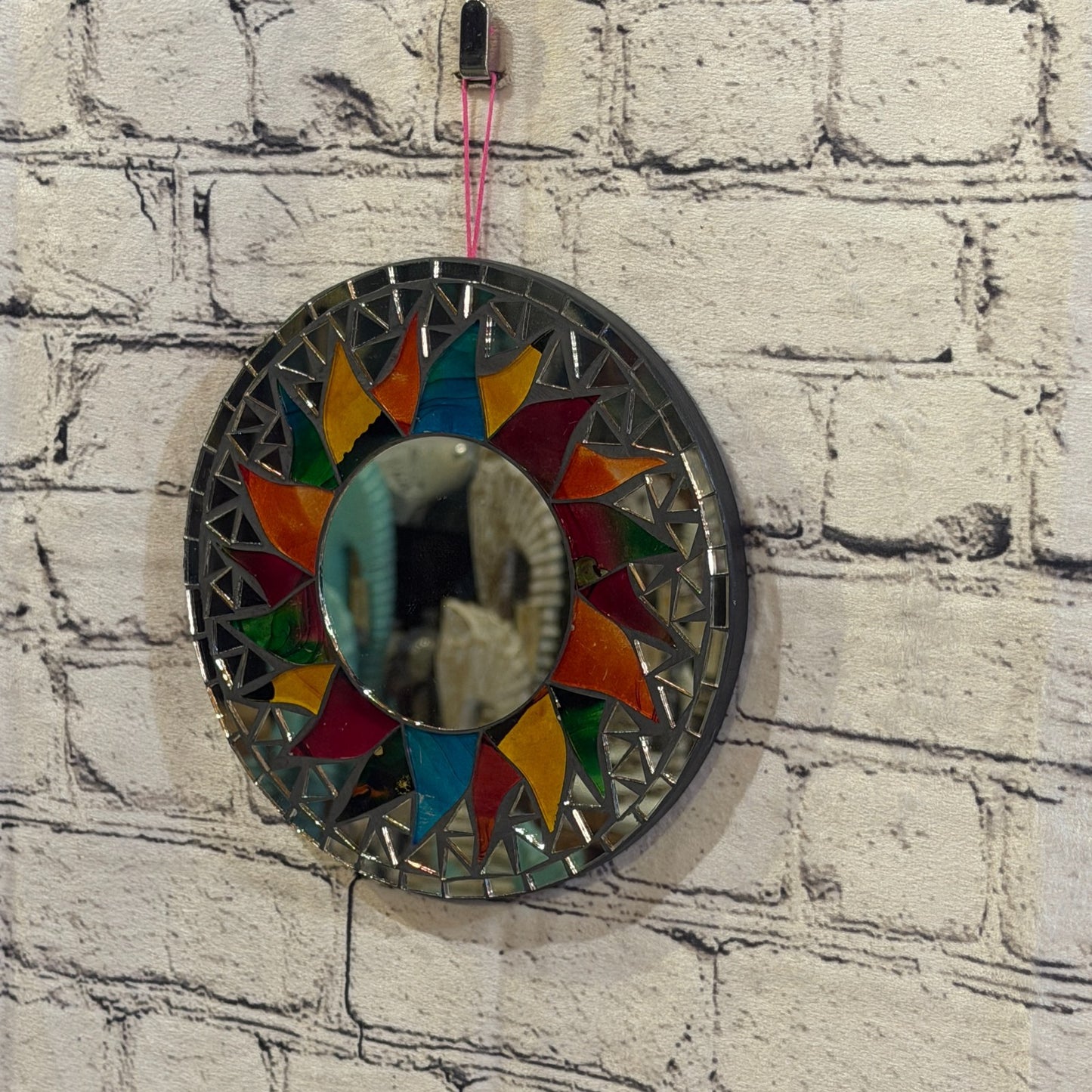 Rainbow Black Sun Flame Mosaic Tile Wall Mirror 20cm x 20cm 8 Inches Handmade1
