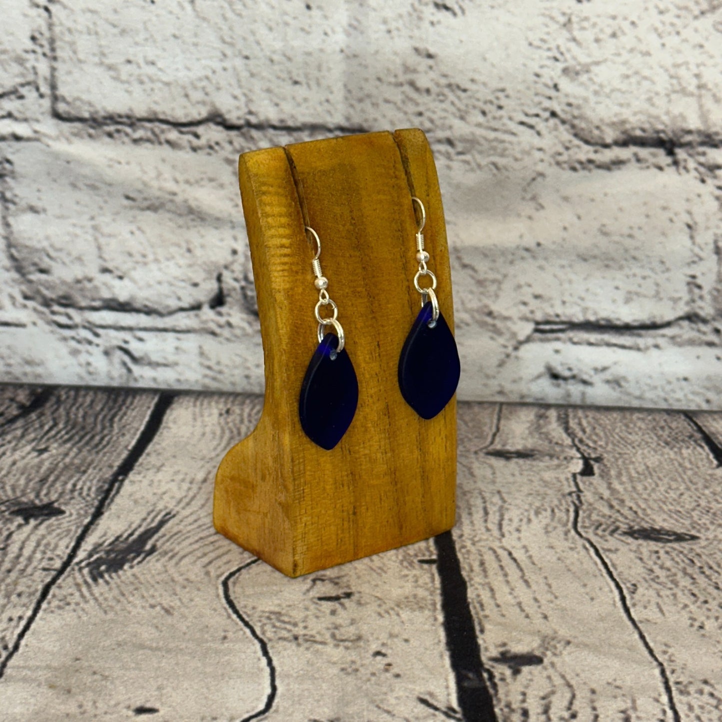 D Blue Recycled Teardrop Silver Plate Dangle Drop Earrings Handmade UK Jewellery2
