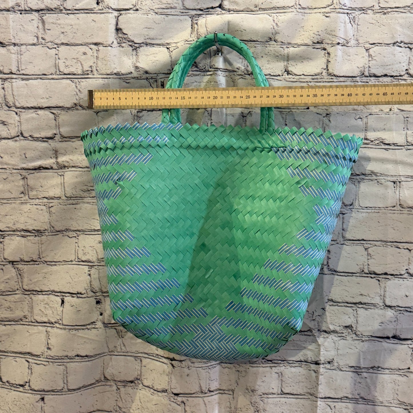 Green Blue 40cm Handwoven Tote Bag Recycled Plastic Eco-Friendly Market Beach3