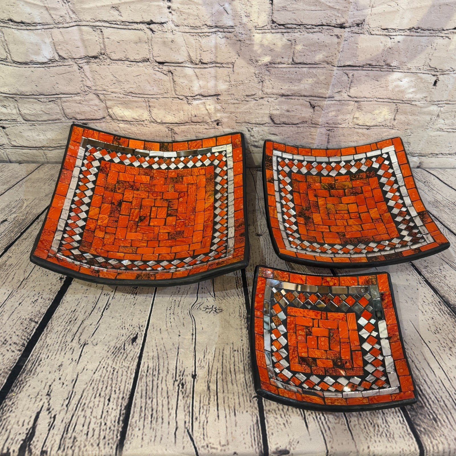 25cm Orange Square Mirror Mosaic Handmade Ceramic Glass Tile Bowl Fruit4