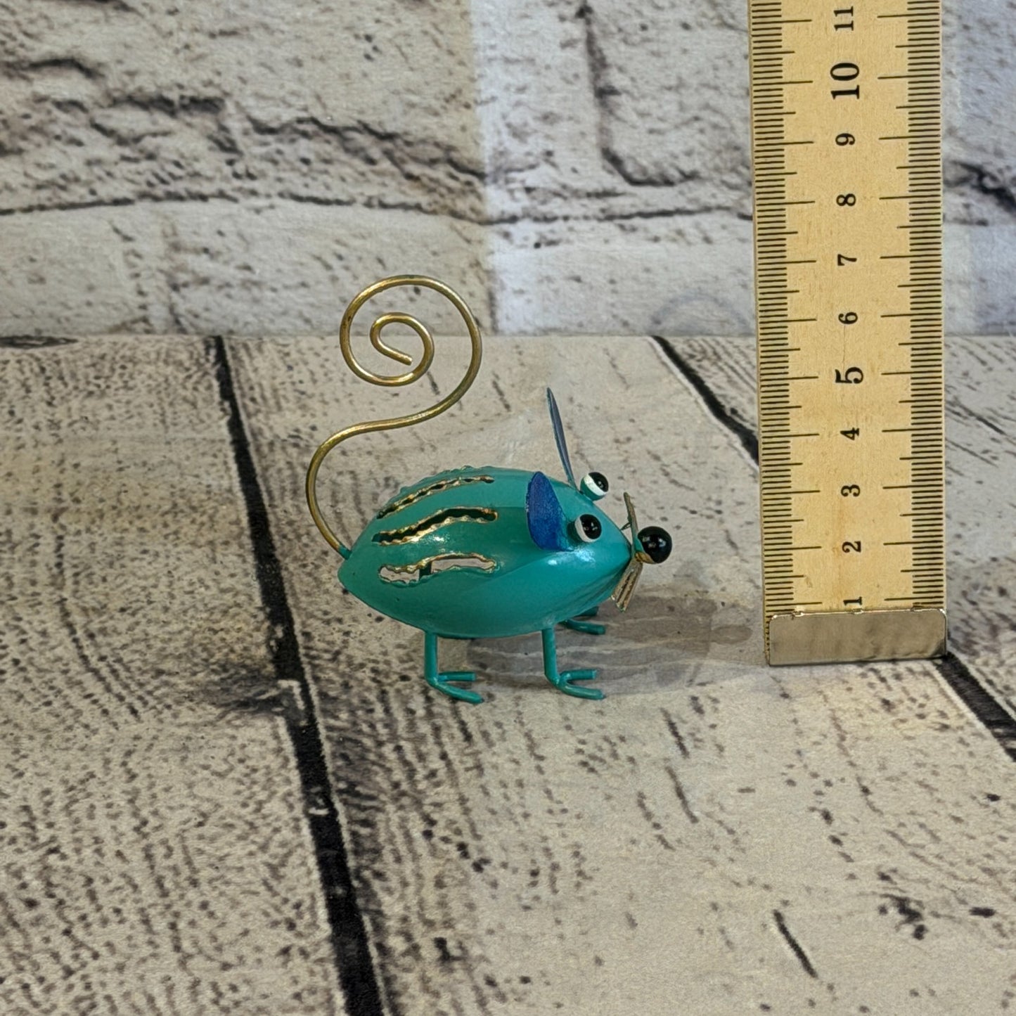 7cm x 7cm Colourful Blue Blue Mouse Rat Metal Tin Standing Ornament Statue5