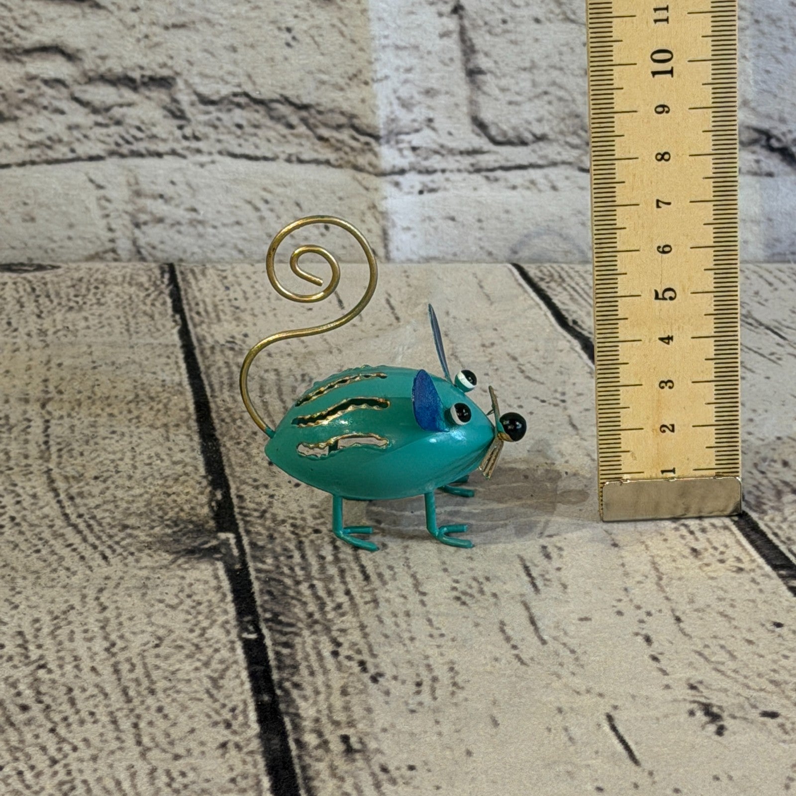 7cm x 7cm Colourful Blue Blue Mouse Rat Metal Tin Standing Ornament Statue5