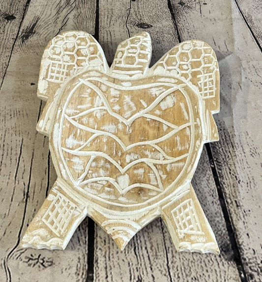 25cm Cream Sea Turtle Bowl Trinket Dish Decoration Designer Mask Wooden Handmade0