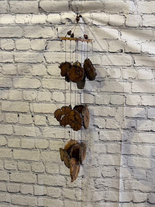 Teak Slice Wood Bamboo Windchime Plain 60cm Garden Gift Summer Handmade Chimes0